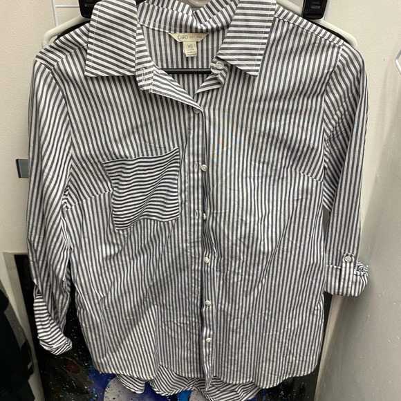 Cato Tops - Cato xs shirt with button detail back grey and white roll up sleeves business